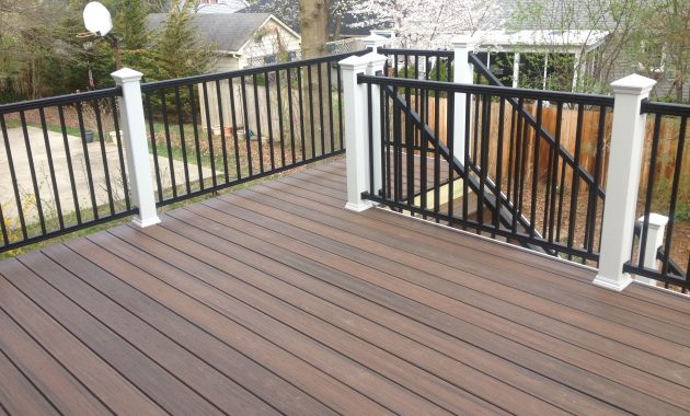 Trex Spiced Rum Decking With White Post Sleeves And Black Aluminum intended for measurements 3264 X 2448