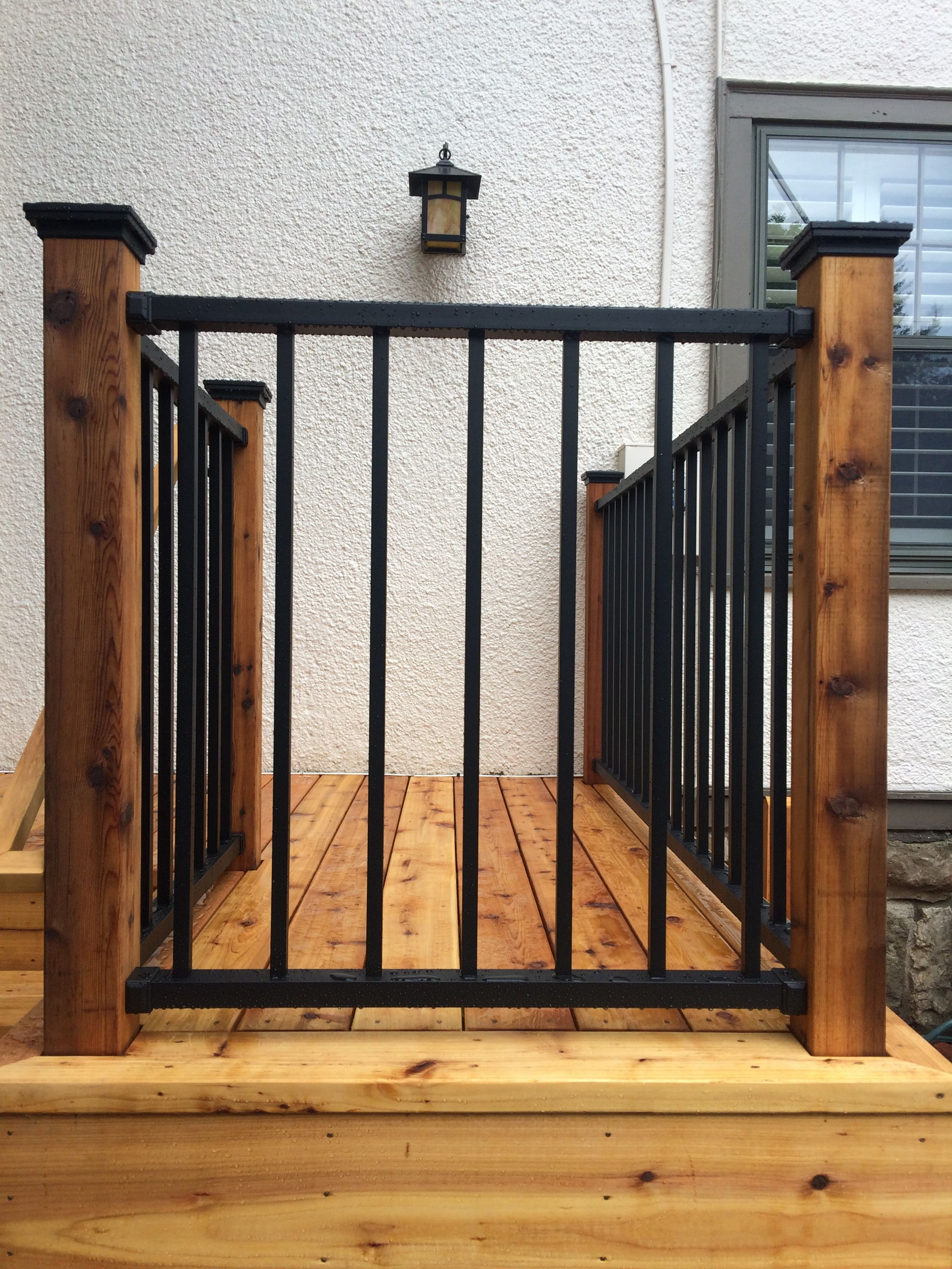 Westbury Aluminum Railing Black Attached To Cedar Posts Railings in sizing 2448 X 3264