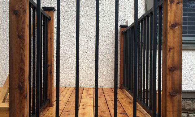 Westbury Aluminum Railing Black Attached To Cedar Posts Railings intended for sizing 2448 X 3264