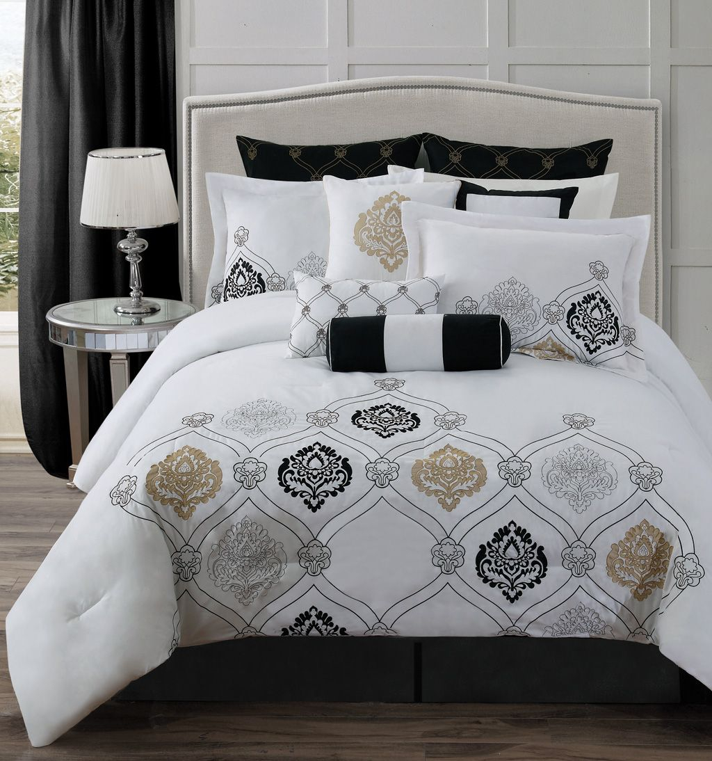 10 Piece Queen Claibourne Blackwhite Comforter Set Home Decor with dimensions 1024 X 1094