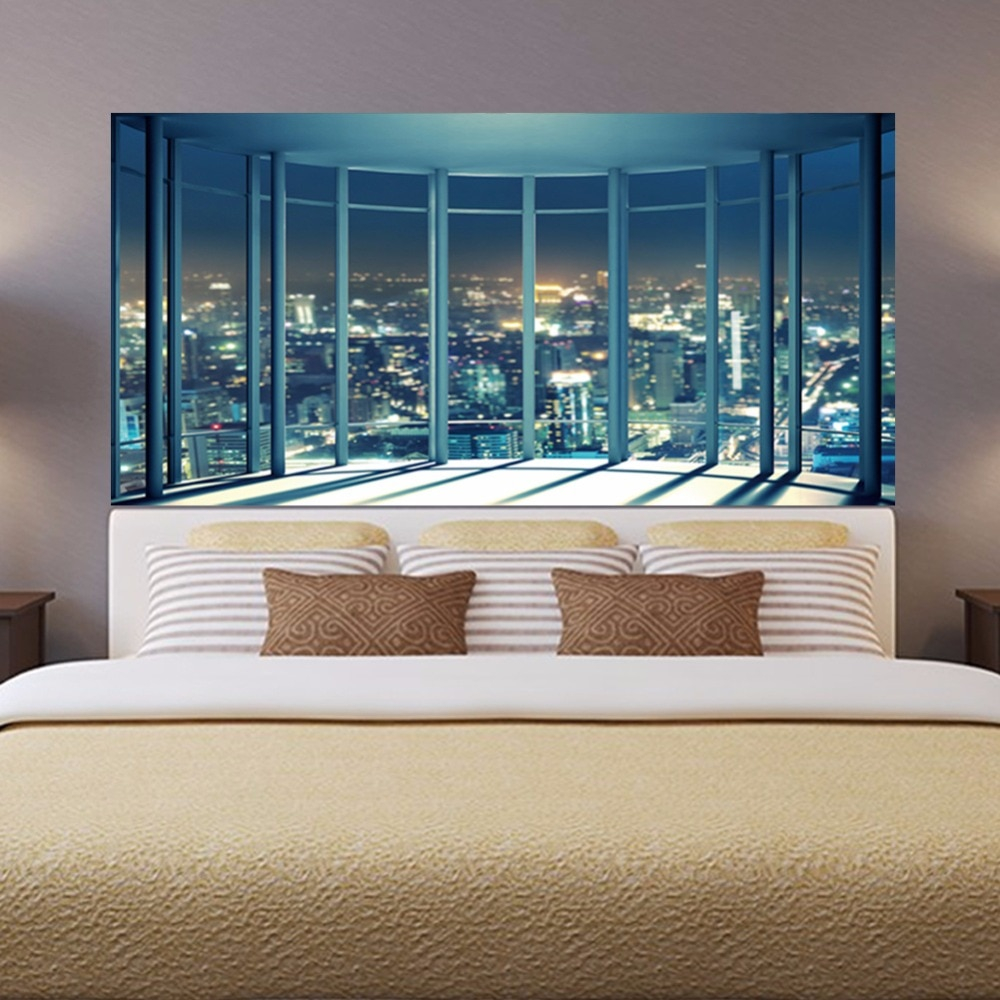 2pcs Set 3d Windowsill City Night View Bedside Wall Sticker For City inside sizing 1000 X 1000