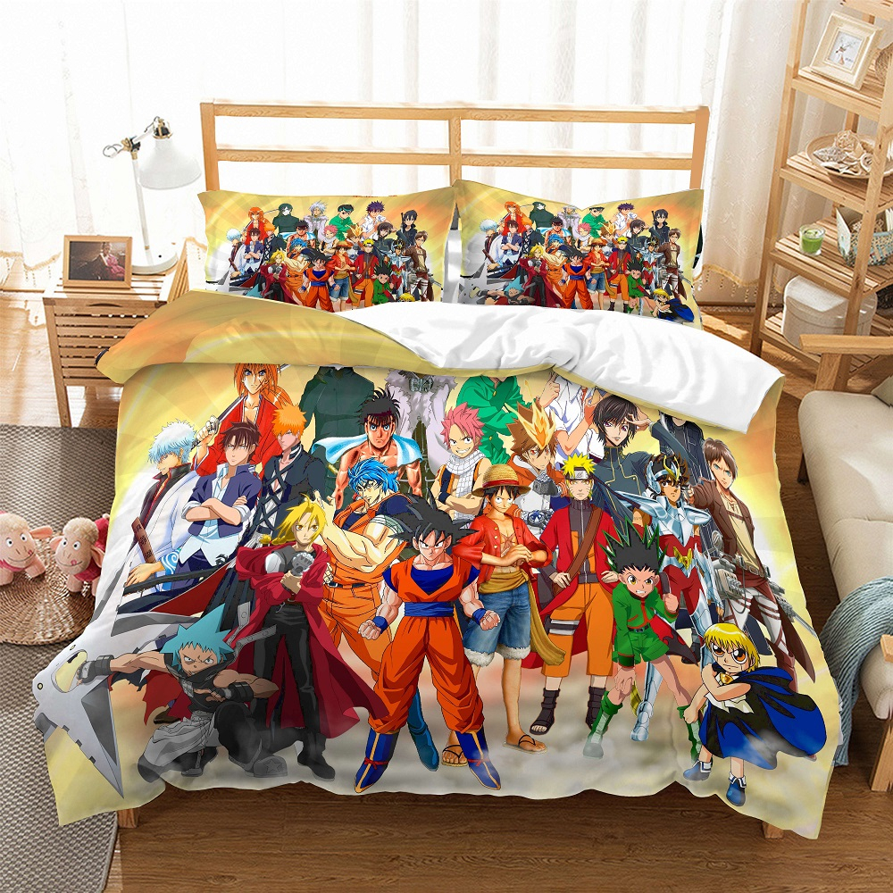 3 Piece Japanese Anime Naruto Bedding Set With 2 Pillowcase Cartoon Boys Duvet Cover Set Fashion Family Bed Linen Set Bedclothes throughout measurements 1000 X 1000