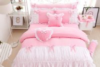 34pcs Cotton Pink Princess Bedding Set Lace Edge Solid Pink And White Color Twin Queen King Bedroom Set Duvet Cover Bed Skirt inside measurements 950 X 950