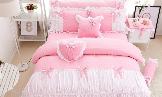 34pcs Cotton Pink Princess Bedding Set Lace Edge Solid Pink And White Color Twin Queen King Bedroom Set Duvet Cover Bed Skirt inside measurements 950 X 950