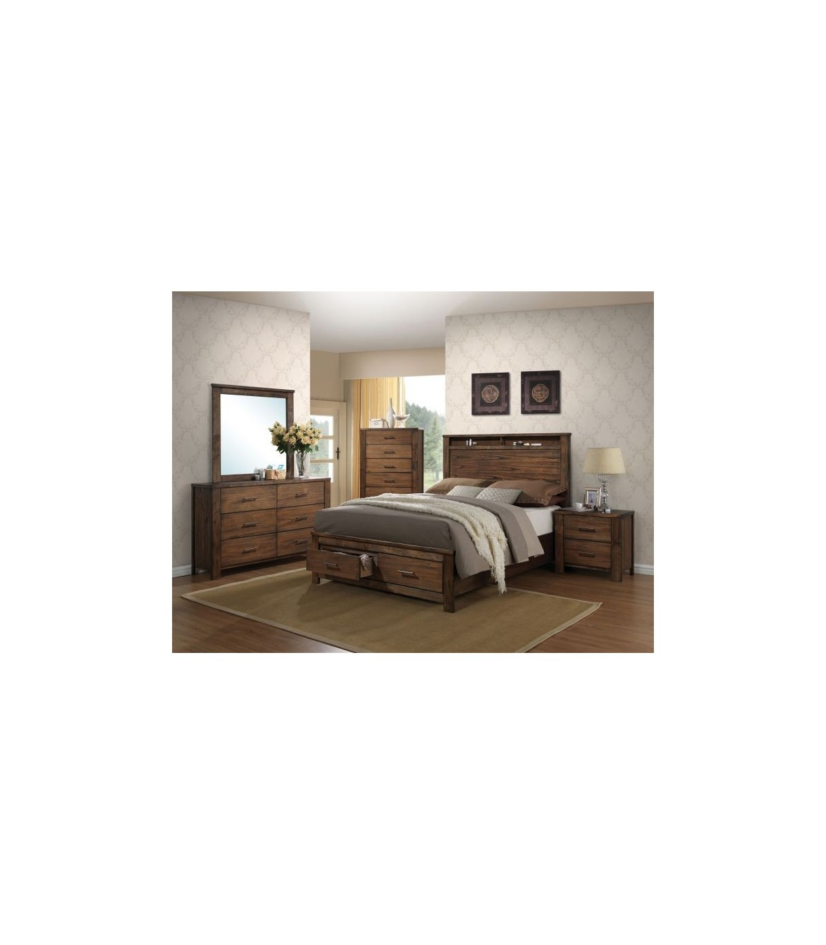 4 Pc Bedroom Set Merrilee Oak King Storage with size 1200 X 1372