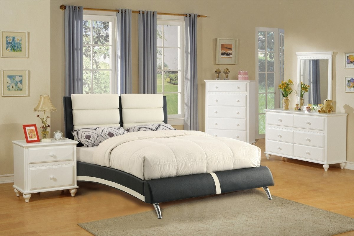 4pc Queen Size White Black Faux Leather Bedroom Set regarding proportions 1200 X 800