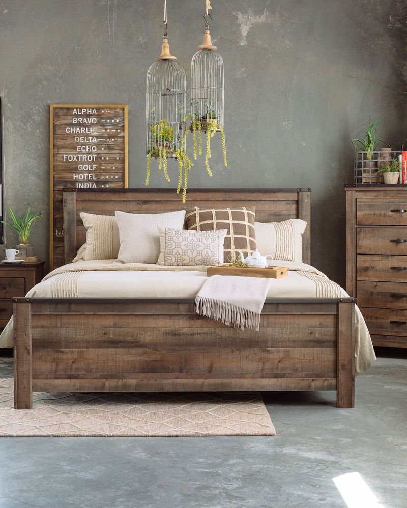 54 Rustic Farmhouse Plank Panel Bed In Brown Mathis Brothers for dimensions 800 X 1000
