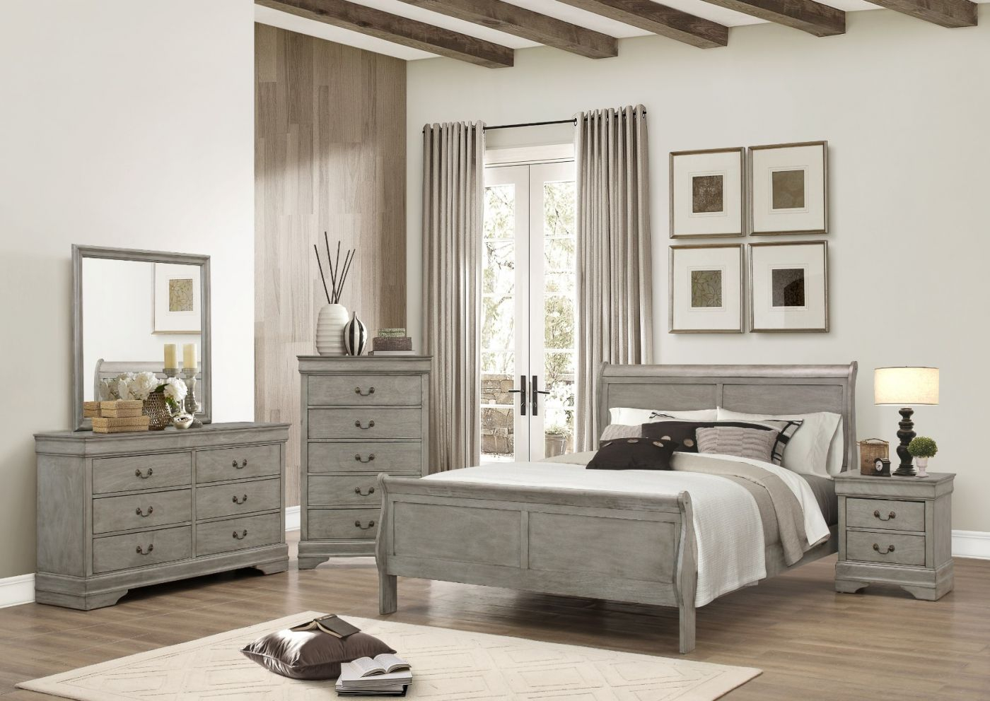 6 Pc Lacy Sleigh Grey Bedroom Set Qk inside sizing 1400 X 992