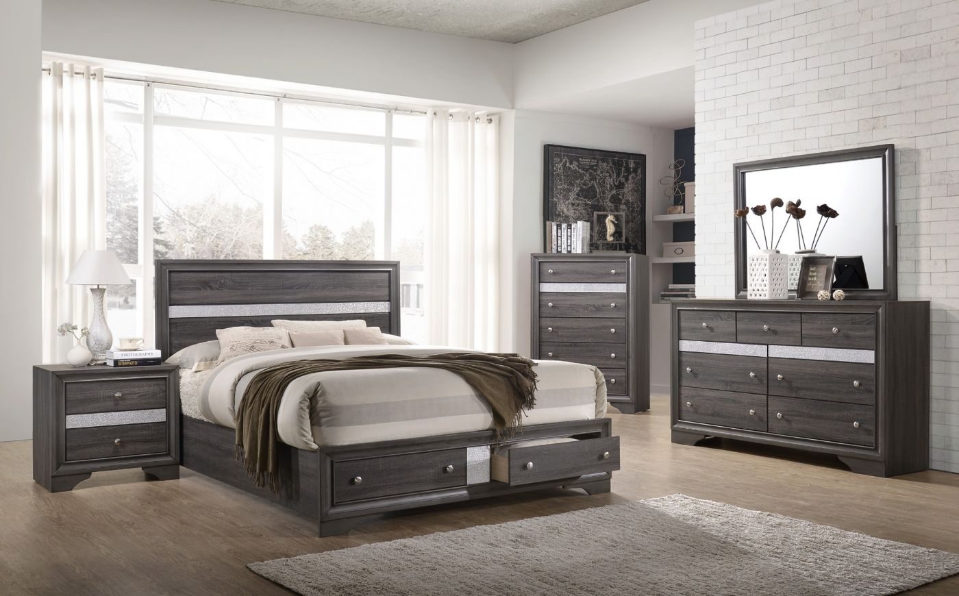 6 Pc Regata Platform Grey Bed Set in sizing 1400 X 870