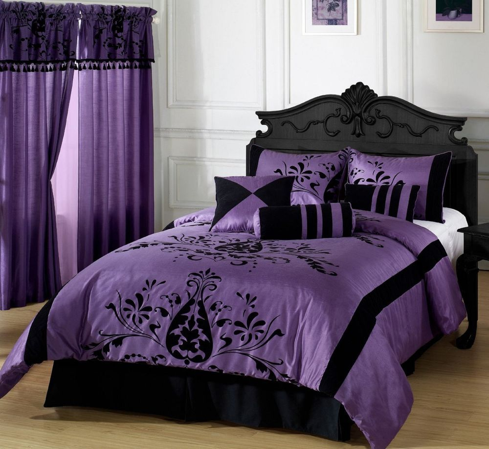 7 Pc Comforter Set Purple Black King Size With Matching Curtain in measurements 1000 X 918