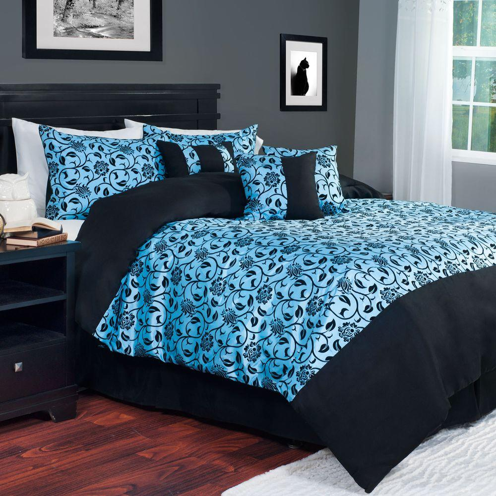 7 Piece Blue Victoria Damask Queen Comforter Set intended for measurements 1000 X 1000