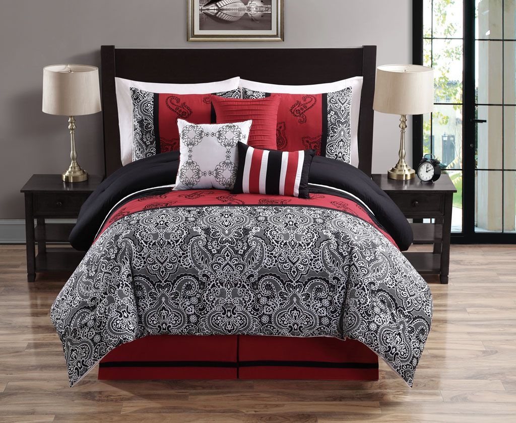 7 Piece Queen Alana Blackred Comforter Set My H0m3 Furntur3 with sizing 1024 X 839