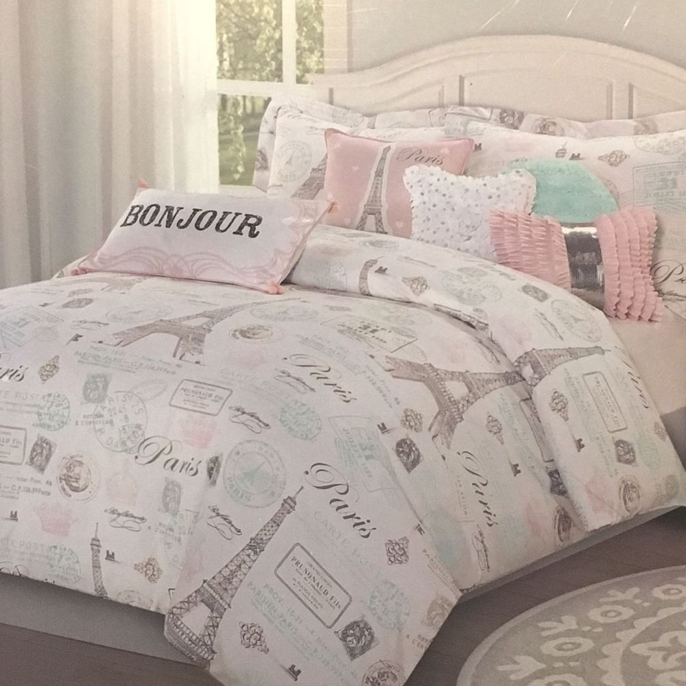 7pc Paris Bedding Set Eiffel Tower Pink Aqua Twin Comforter Sheet in proportions 1000 X 1000