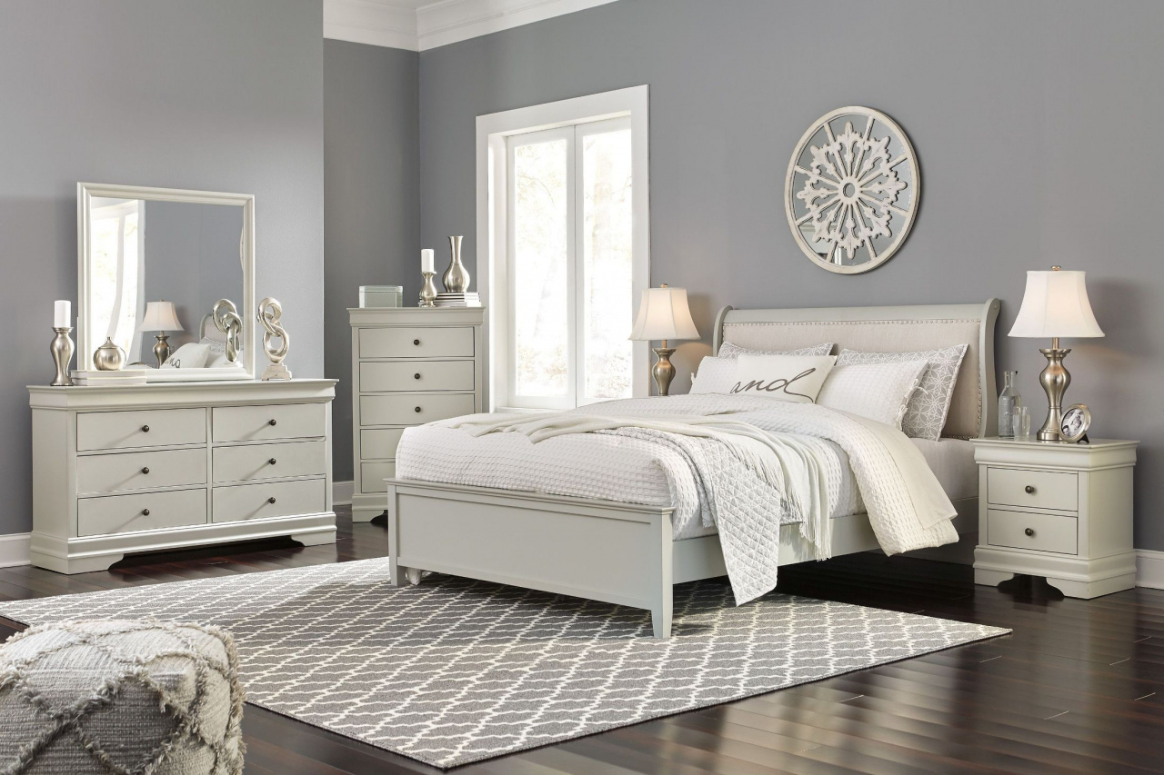9 Piece King Size Bedroom Sets Jorstad Gray Upholstered Sleigh inside sizing 1280 X 853