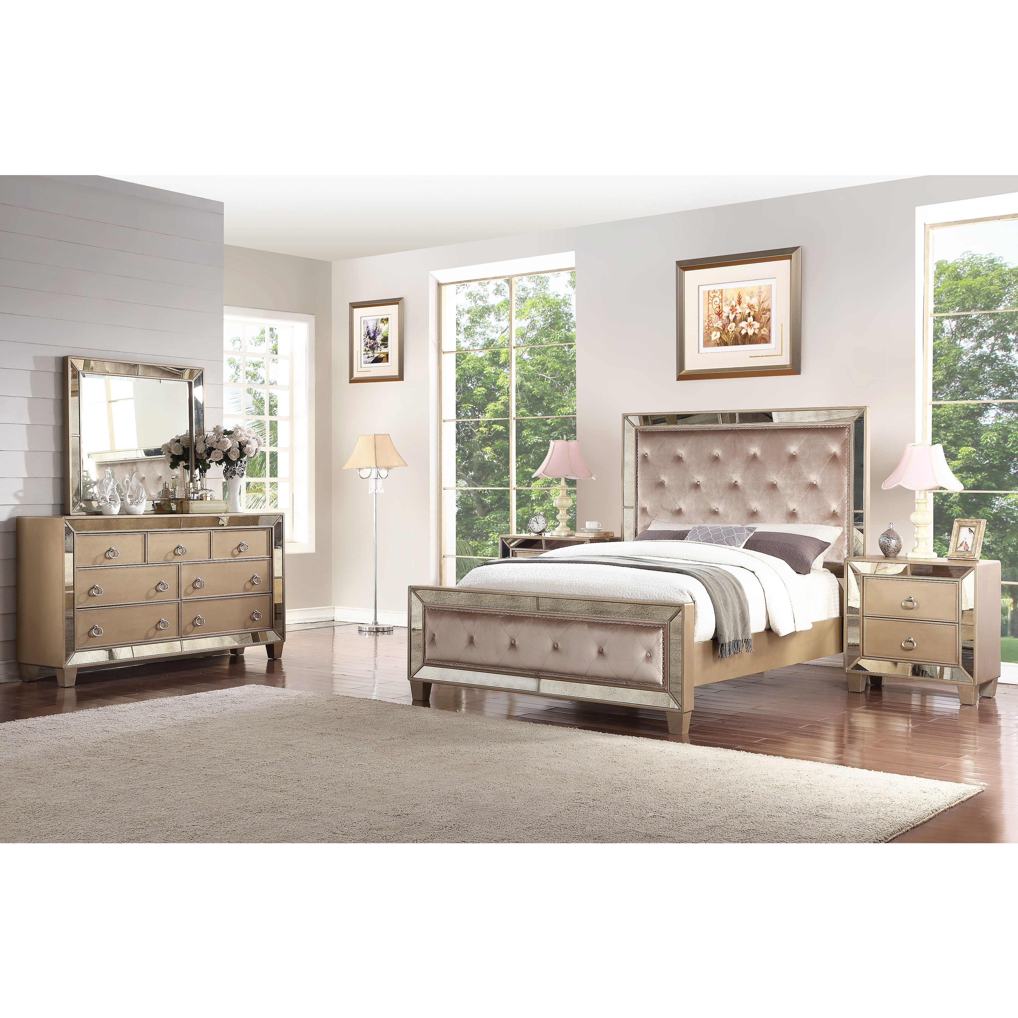 Abson Chateau Mirrored Tufted 5 Piece Bedroom Set for size 3500 X 3500
