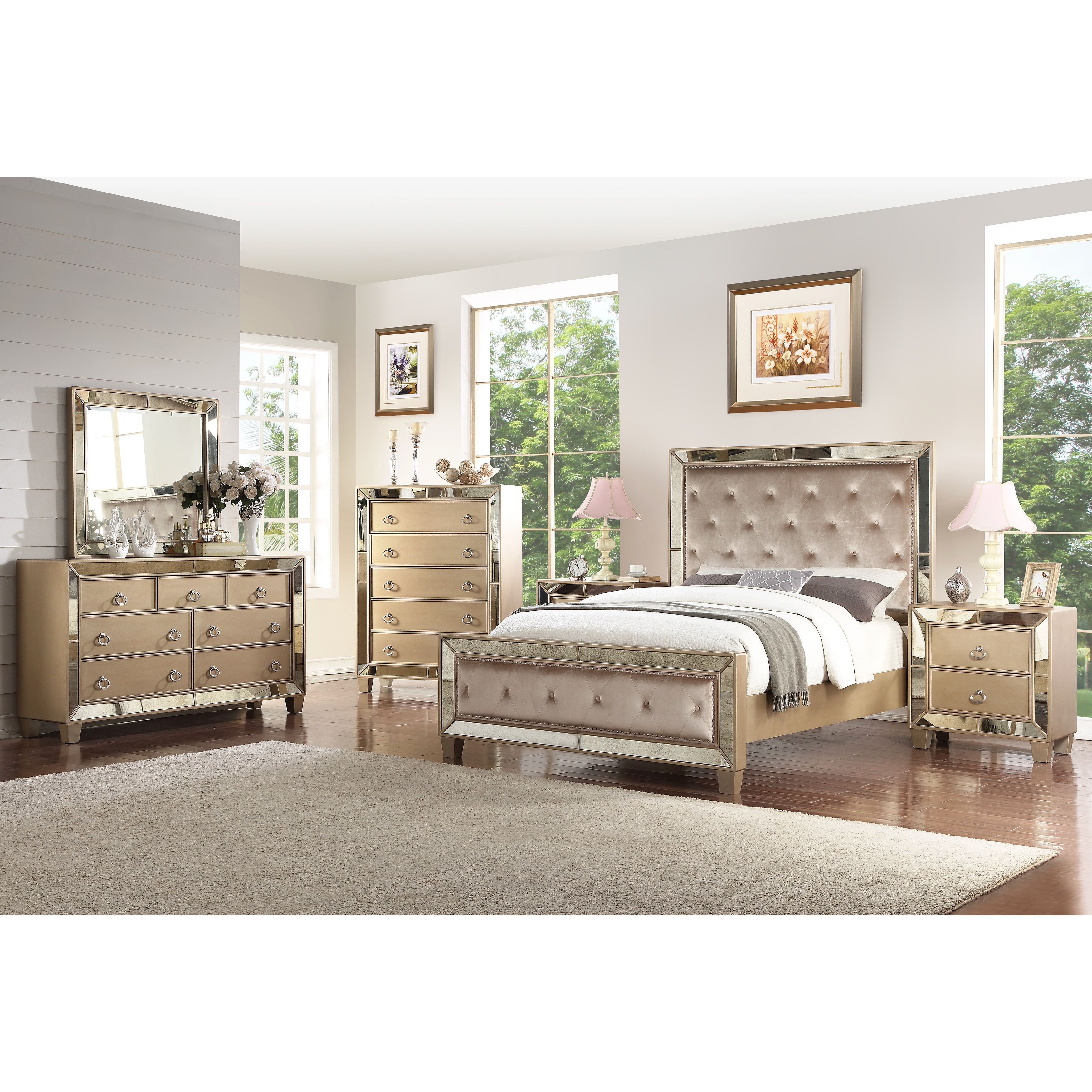 Abson Chateau Mirrored Tufted 6 Piece Bedroom Set California King within sizing 3500 X 3500