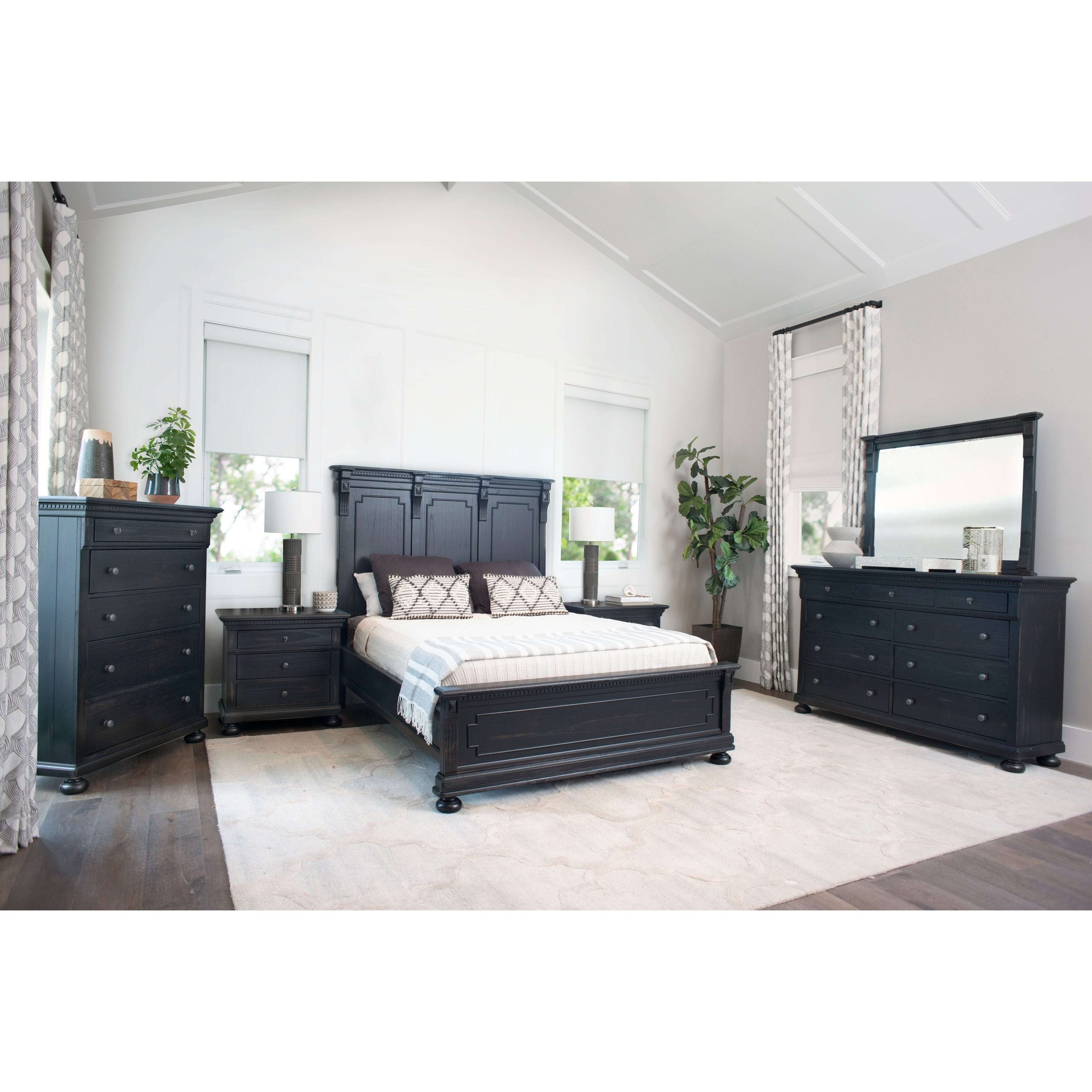 Abson Hendrick Distressed Black Wood 6 Piece Bedroom Set throughout dimensions 3500 X 3500