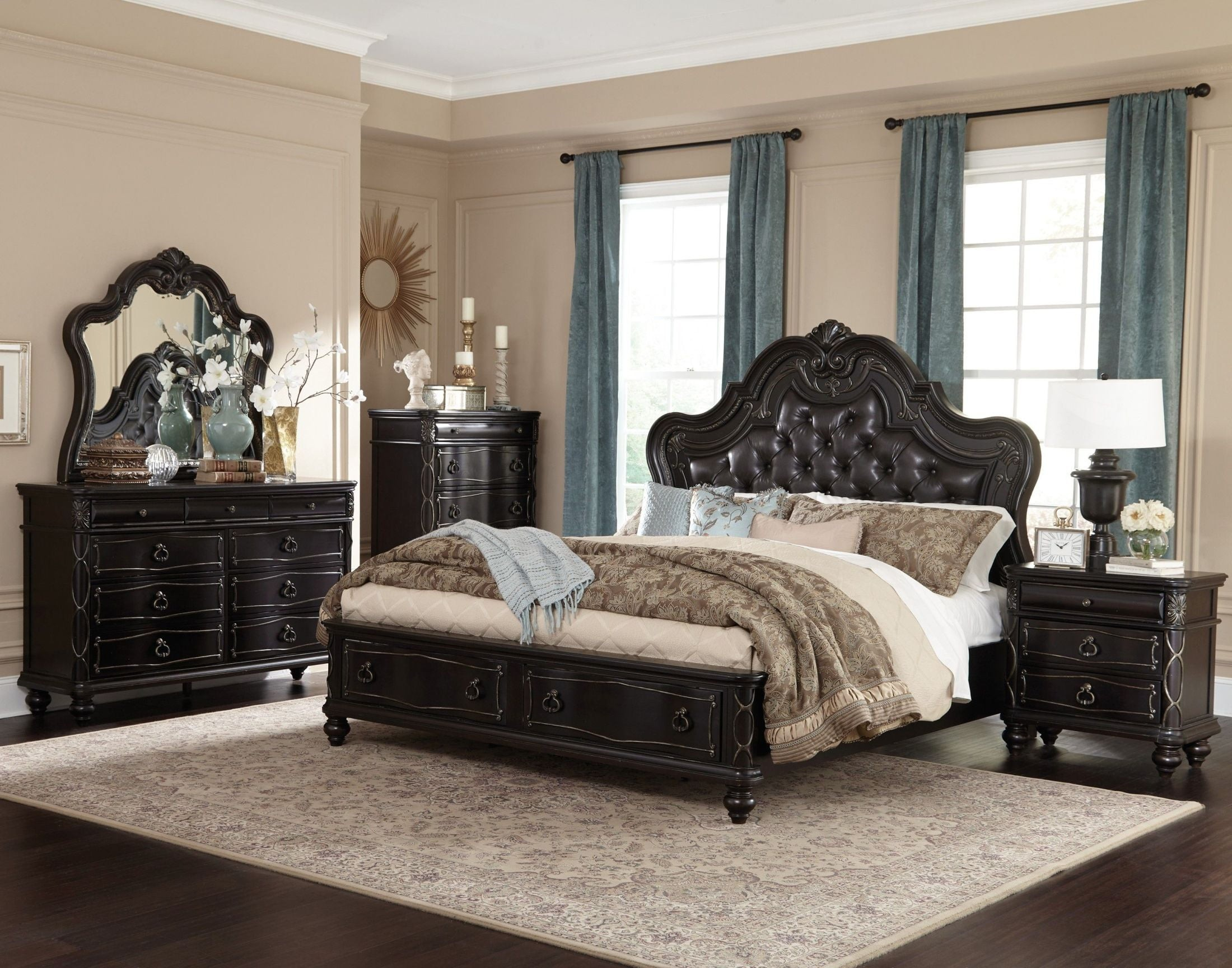 Abutilon Dark Espresso Upholstered Panel Storage Bedroom Set for dimensions 2200 X 1728