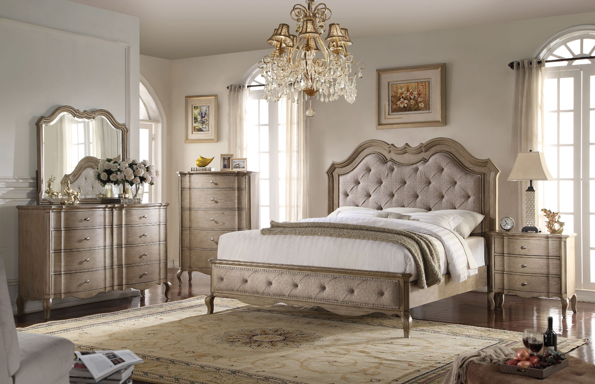 Acme 4pc Chelmsford Upholstered Bedroom Set In Antique Taupe for proportions 2015 X 1300