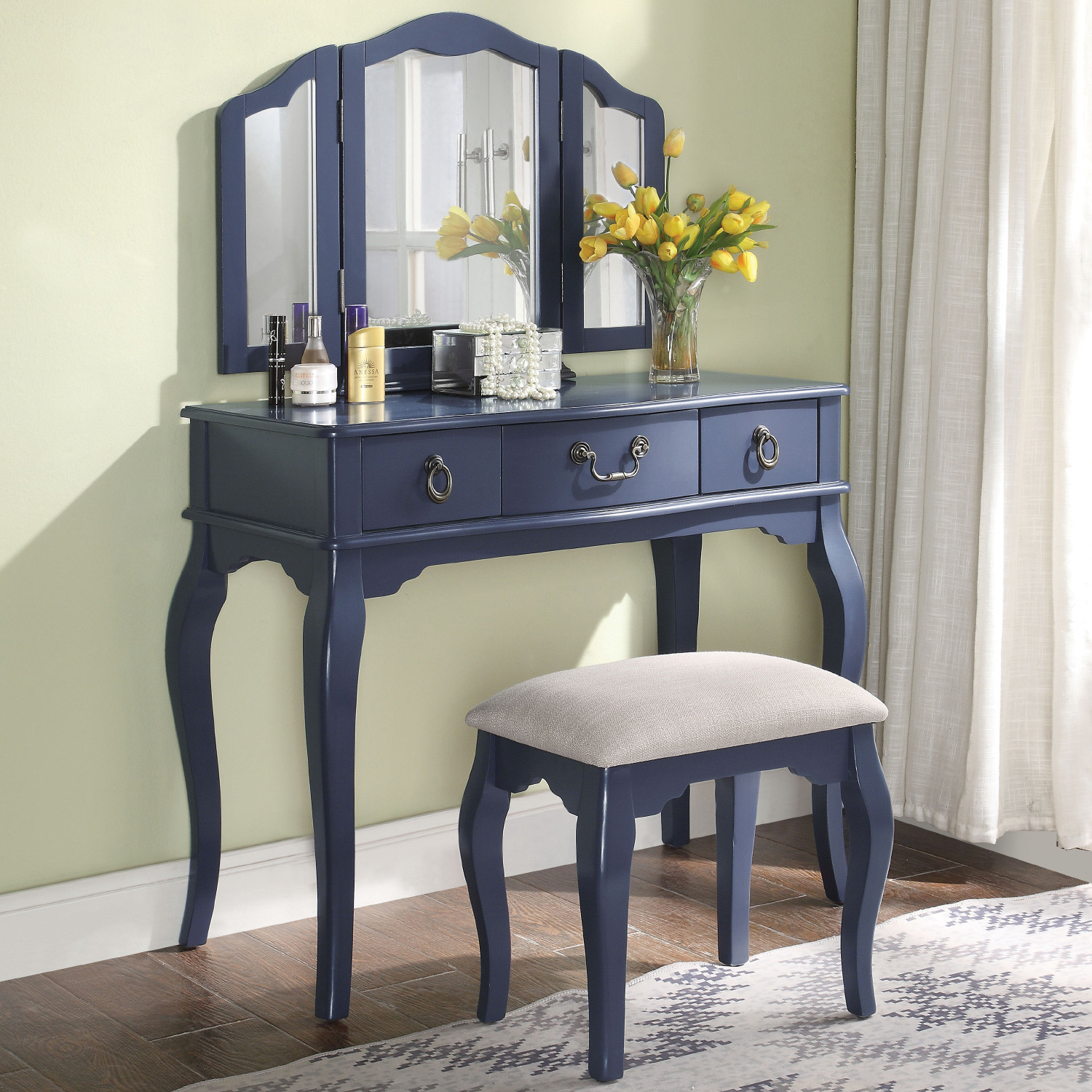 Acme Abelus Bedroom Vanity Set Tan Fabric Blue Gray In 2019 in sizing 1500 X 1500