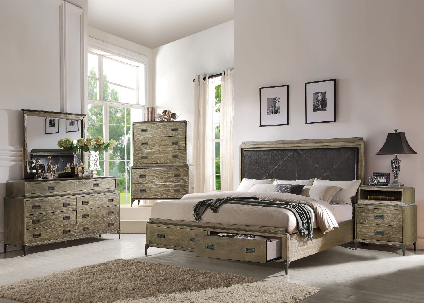 Acme Athouman 4pc Panel Storage Bedroom Set In Weathered Oak in sizing 1476 X 1056