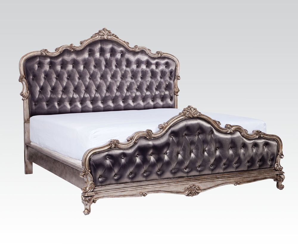 Acme Chantelle Queen Bed With Button Tufted Panels In Antique Platinum 20540q with regard to proportions 1000 X 833