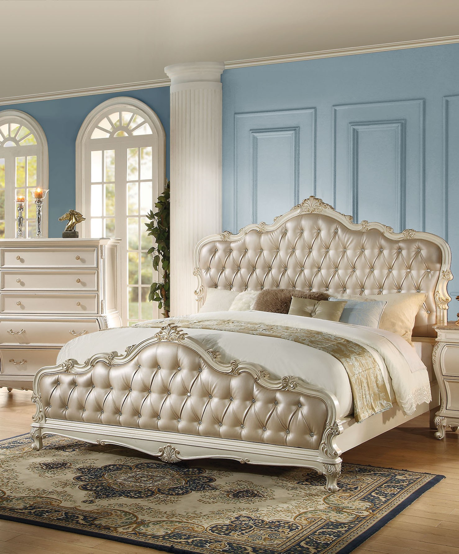 Acme Chantelle Queen Bed With Button Tufted Panels In Pearl White 23540q regarding size 1478 X 1783