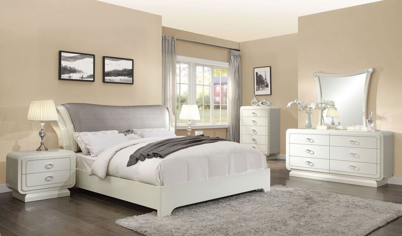 Acme Furniture Bellagio 4pc Panel Bedroom Set In Ivory High Gloss for measurements 1600 X 939