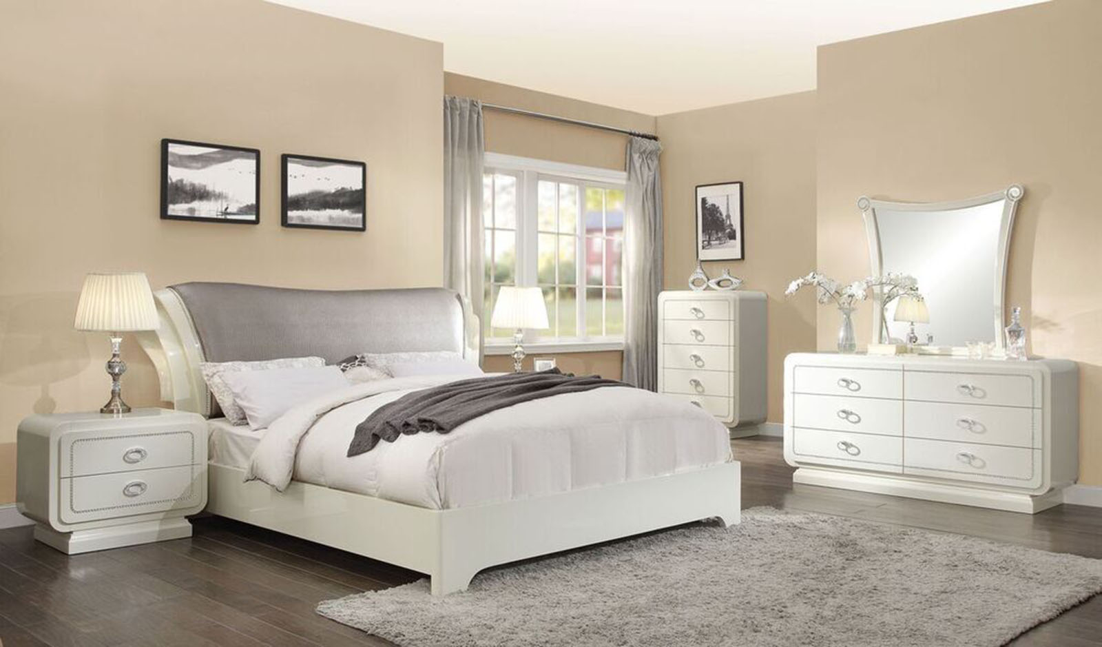 Acme Furniture Bellagio 4pc Panel Bedroom Set In Ivory High Gloss inside proportions 1600 X 939