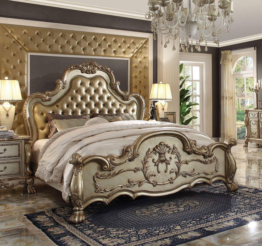 Acme Furniture Dresden Bedroom Set In Gold Patina And Bone Finish throughout measurements 1100 X 1032