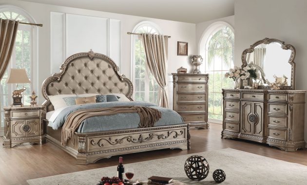 Acme Furniture Northville 4pc Panel Bedroom Set In Antique Champagne throughout proportions 1594 X 1040