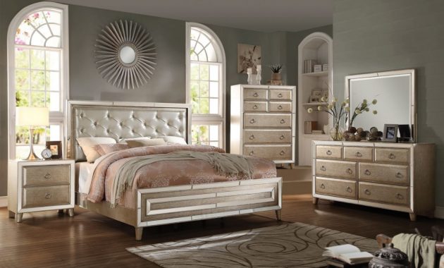 Acme Furniture Voeville 4 Piece Bedroom Set In Matte Gold Antique Gold regarding size 1279 X 810