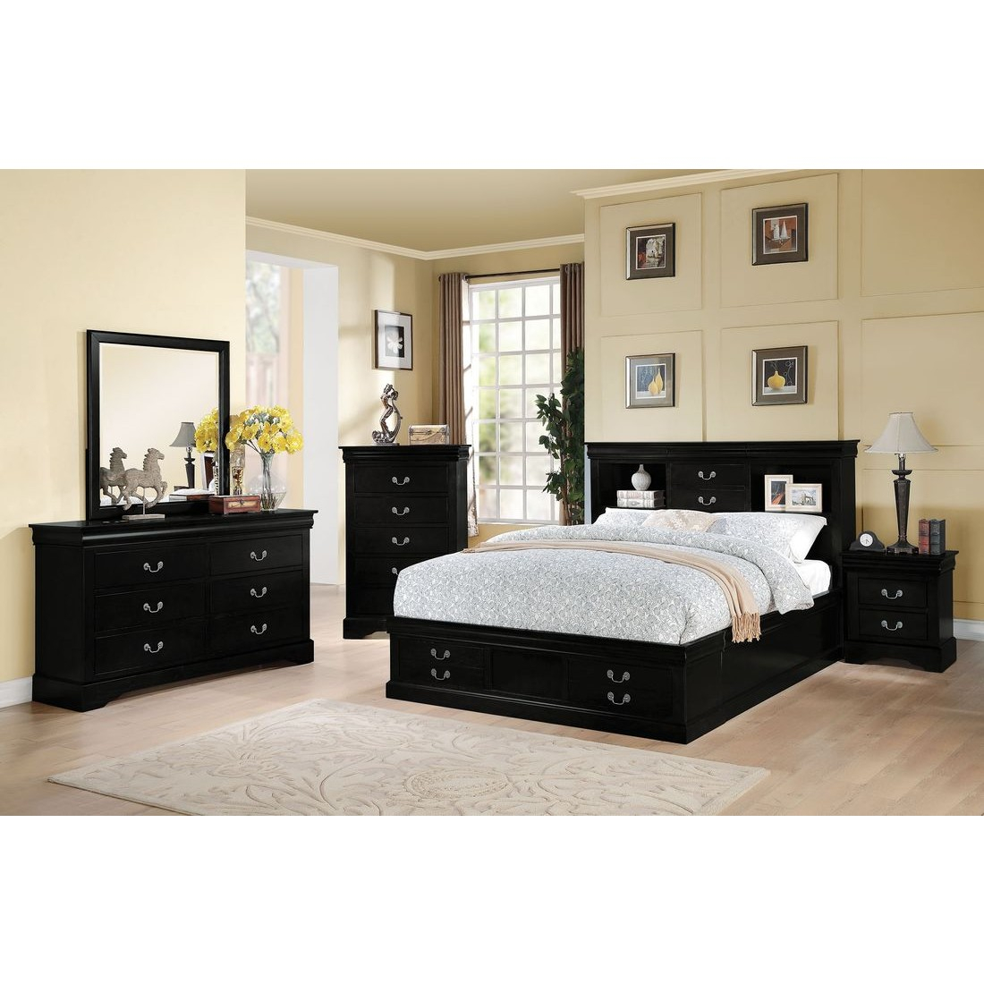 Acme Louis Philippe Iii Bedroom Set With Storage In Black with measurements 1100 X 1100