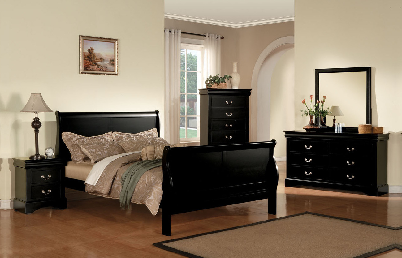 Acme Louis Phillipe Iii Sleigh Bedroom Set In Black regarding size 1299 X 834