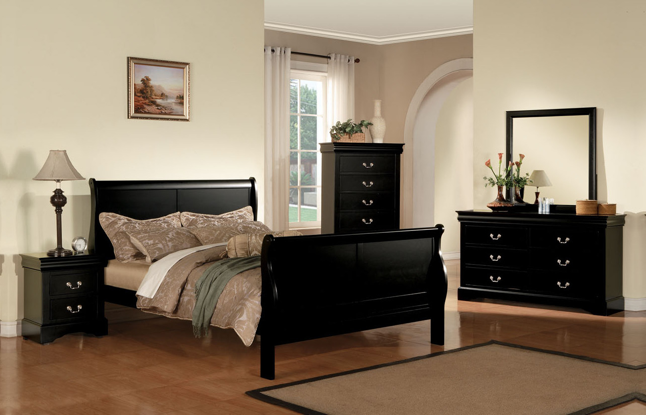 Acme Louis Phillipe Iii Sleigh Bedroom Set In Black throughout dimensions 1299 X 834