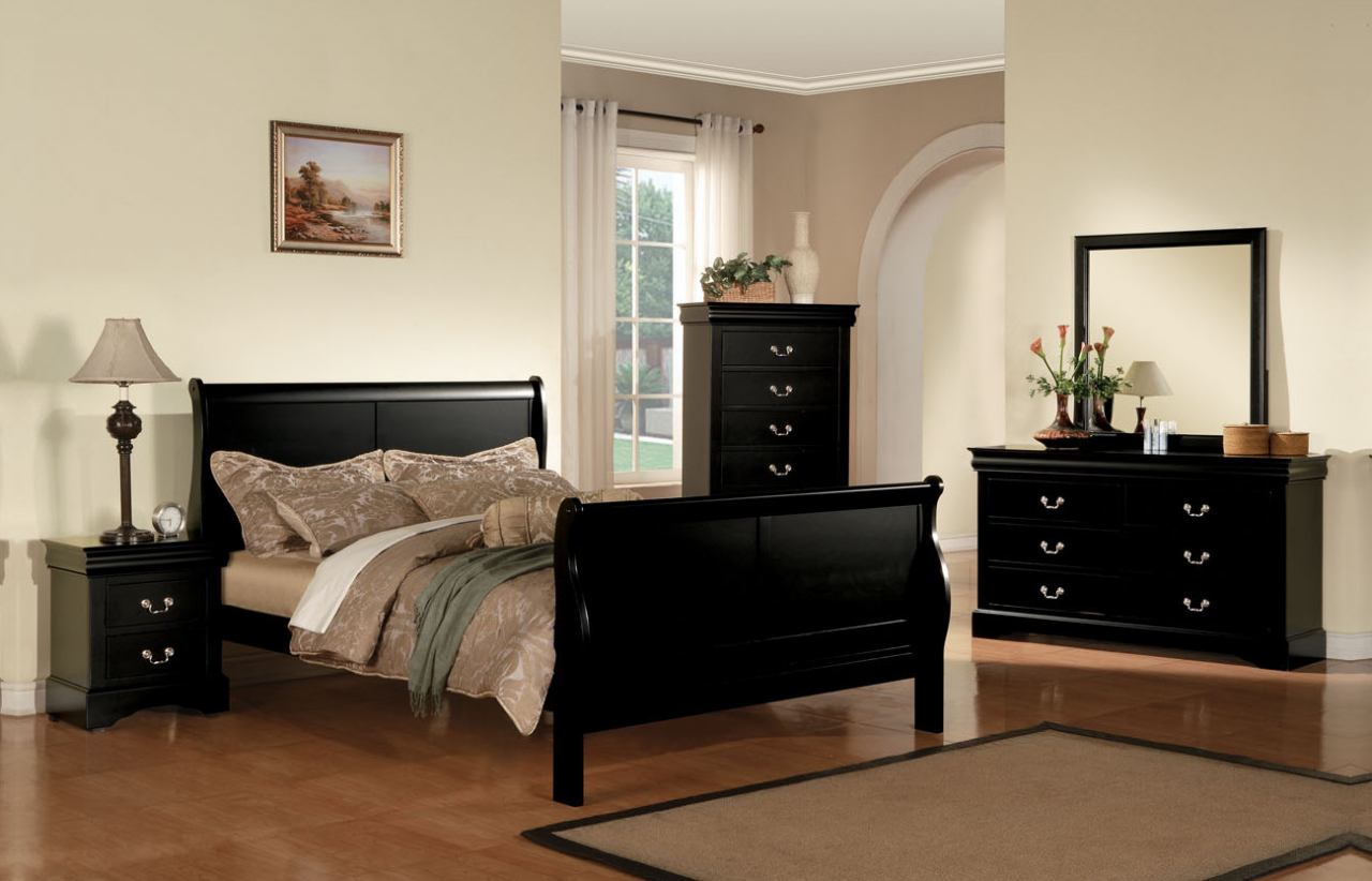 Acme Louis Phillipe Iii Sleigh Bedroom Set In Black with regard to size 1280 X 822