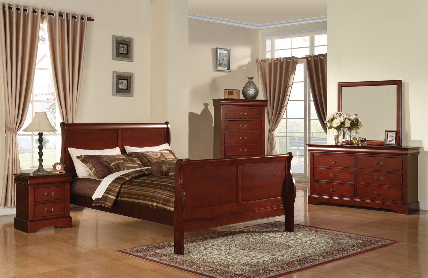 Acme Louis Phillipe Iii Sleigh Bedroom Set In Cherry in proportions 1400 X 910