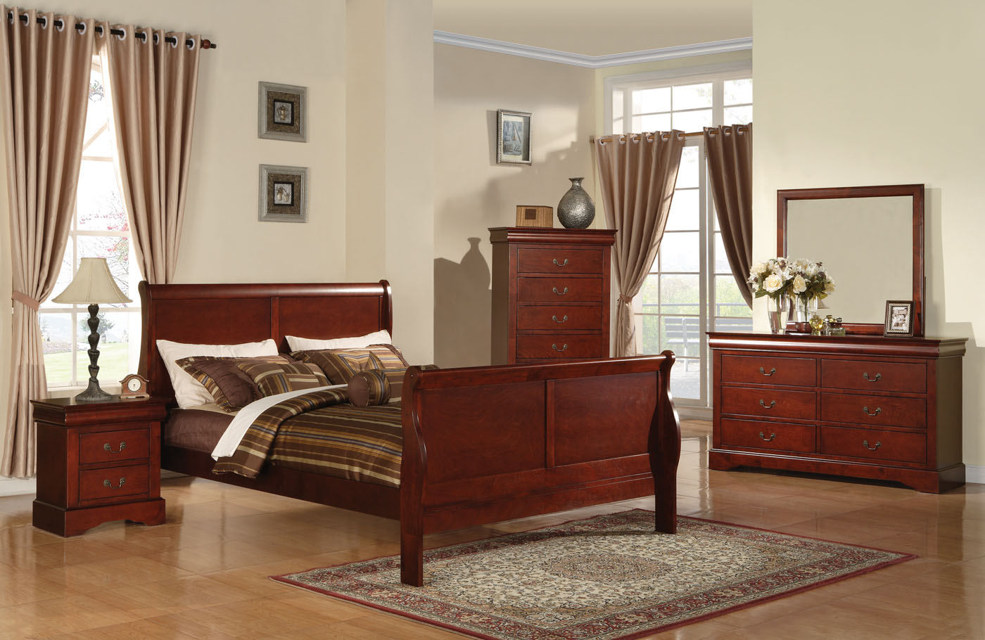 Acme Louis Phillipe Iii Sleigh Bedroom Set In Cherry intended for measurements 1400 X 910