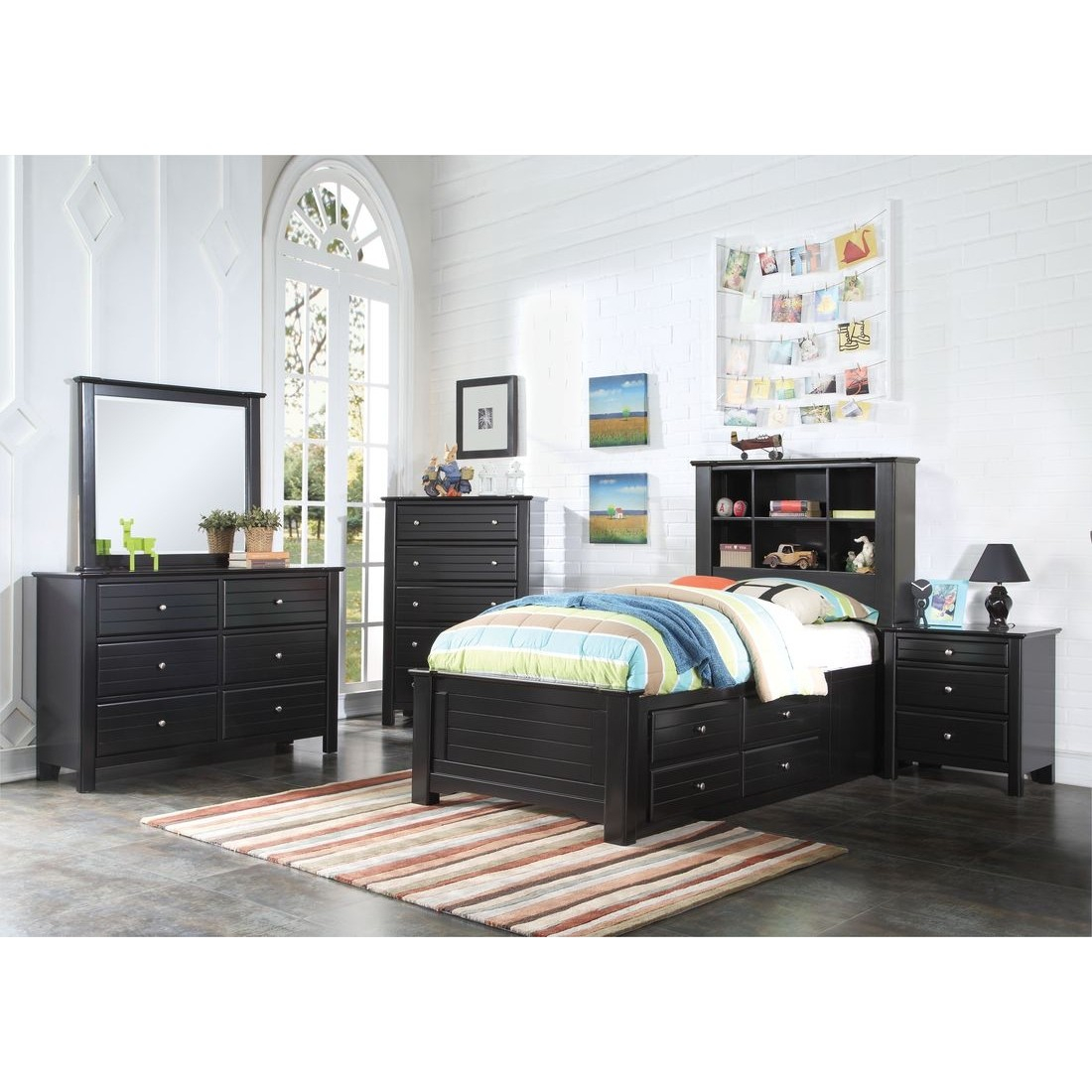 Acme Mallowsea 4pc Full Bedroom Set With Storage Rail In Black throughout sizing 1100 X 1100