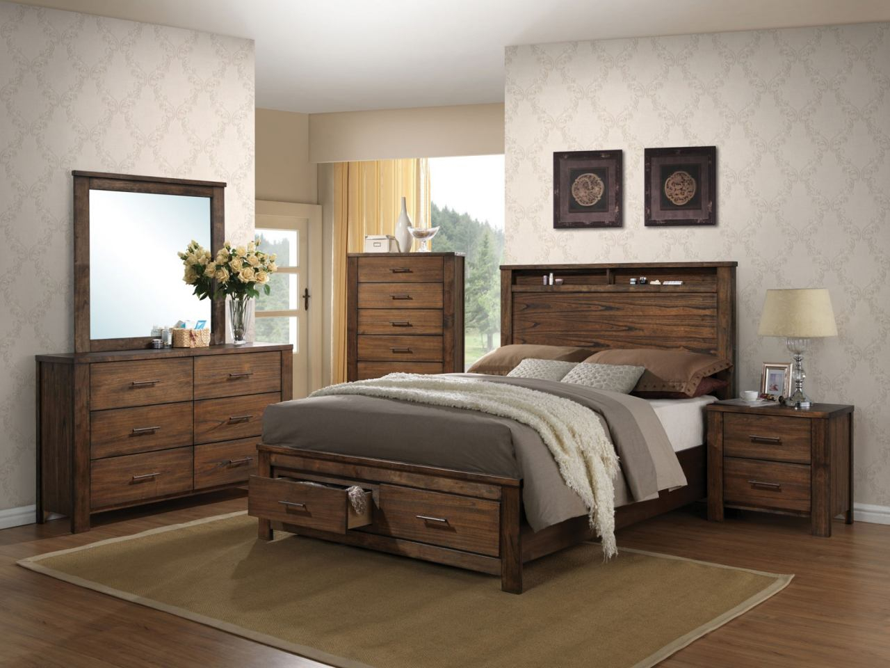 Acme Merrilee 4pc Storage Bedroom Set In Oak with dimensions 1280 X 960