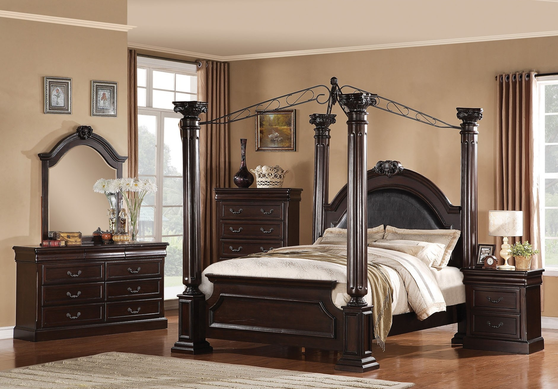 Acme Roman Empire Ii Poster Bedroom Set W Canopy In Cherry regarding size 1882 X 1312