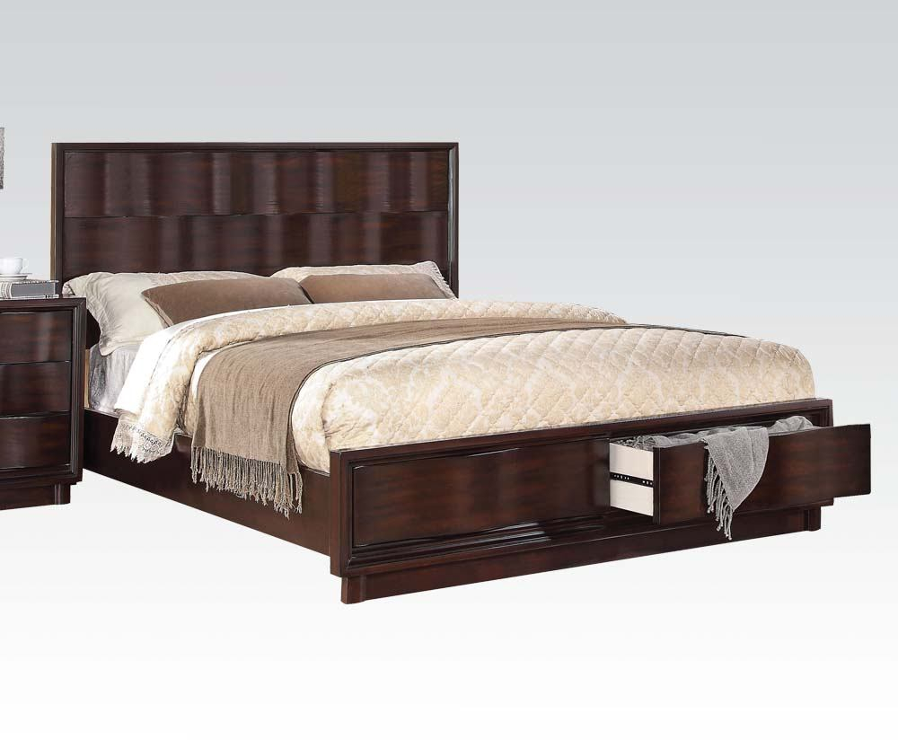 Acme Travell King Storage Footboard Bed In Walnut 20517ek with regard to dimensions 1000 X 833