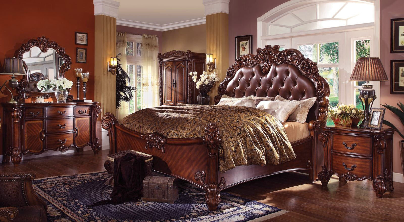 Acme Vendome Panel Bedroom Set With Button Tufted Headboard In Cherry in proportions 1600 X 879