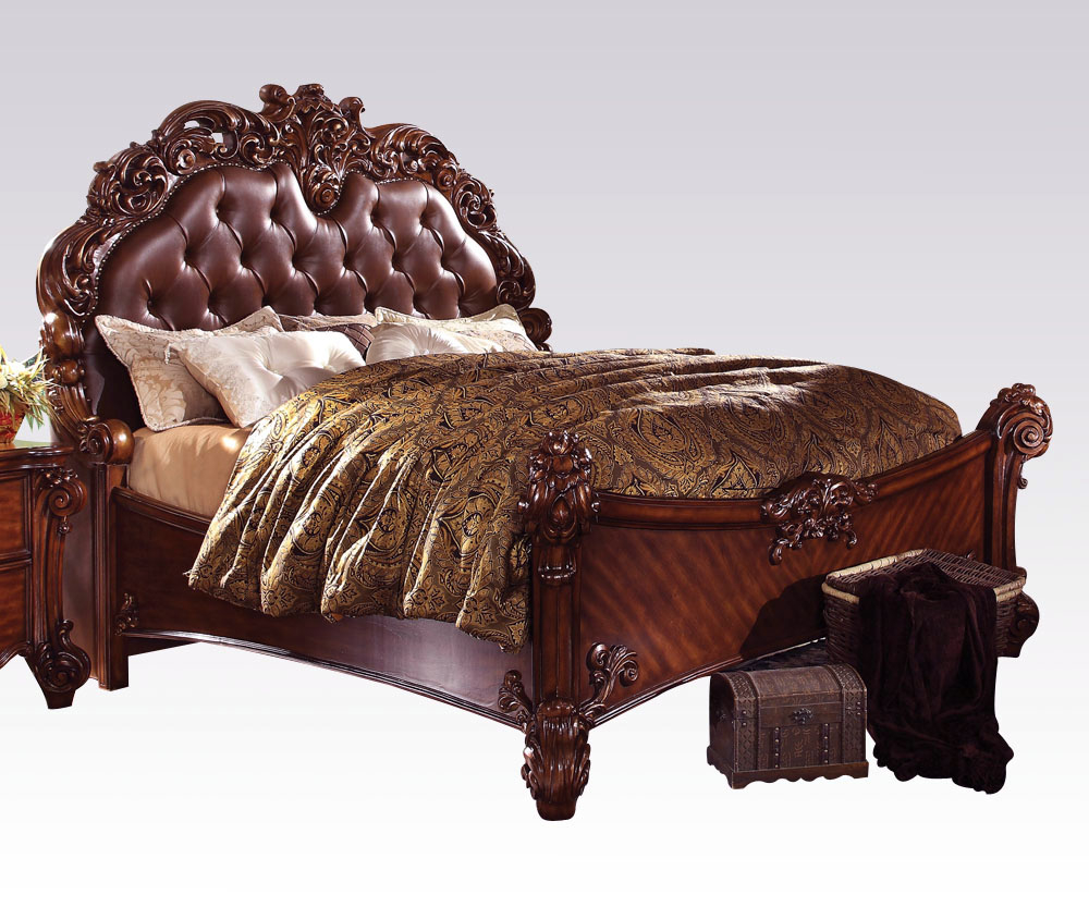 Acme Vendome Queen Panel Bed With Button Tufted Headboard In Cherry 22000q within size 1000 X 833