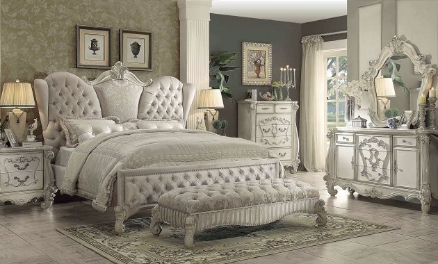 Acme Versailles 4 Piece Upholstered Bedroom Set In Ivory Velvetbone regarding measurements 2226 X 1195