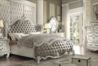 Acme Versailles 4 Piece Upholstered Bedroom Set In Vintage Gray Pu Bone White intended for size 1797 X 997