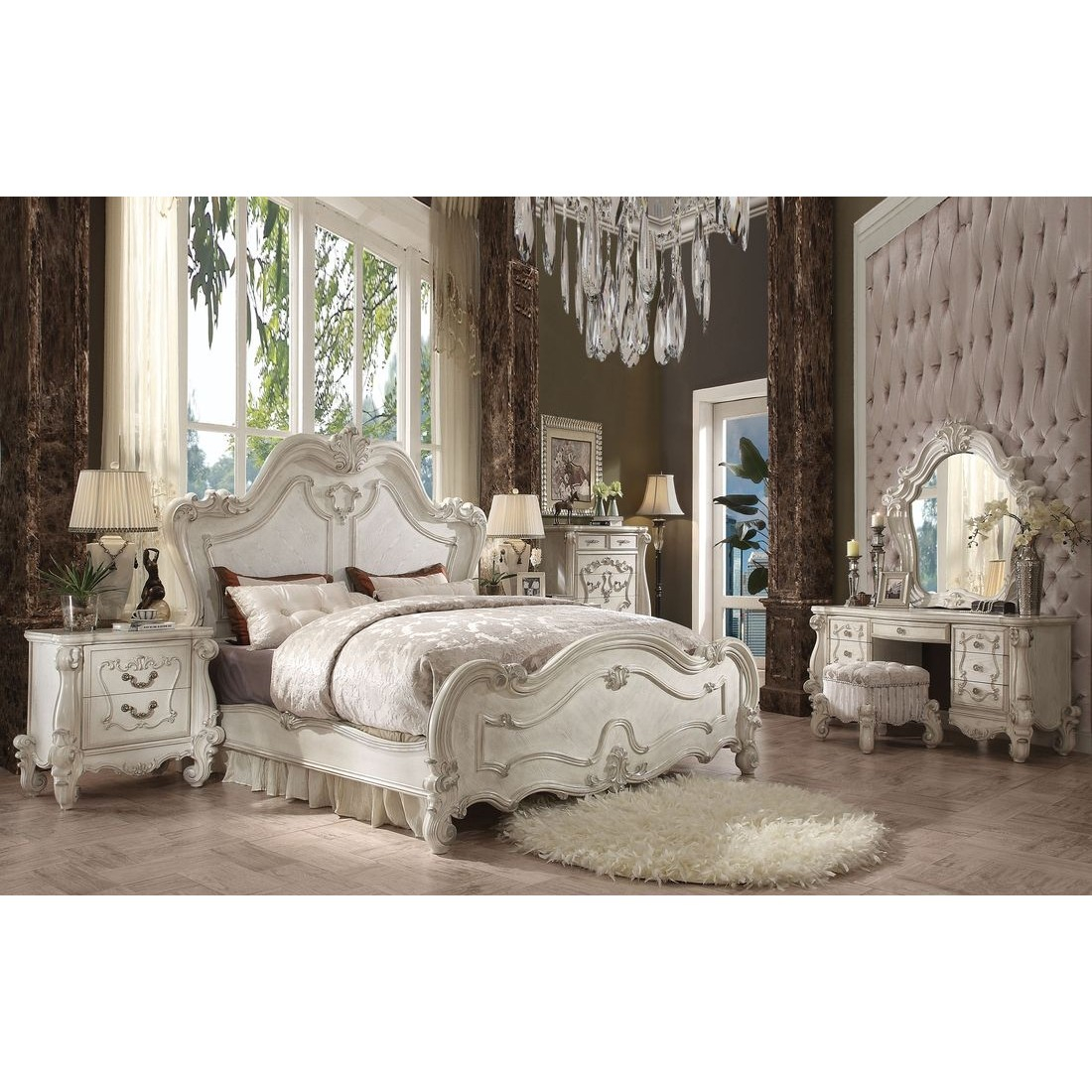 Acme Versailles 4pc Eastern King Bedroom Set In Bone White throughout dimensions 1100 X 1100