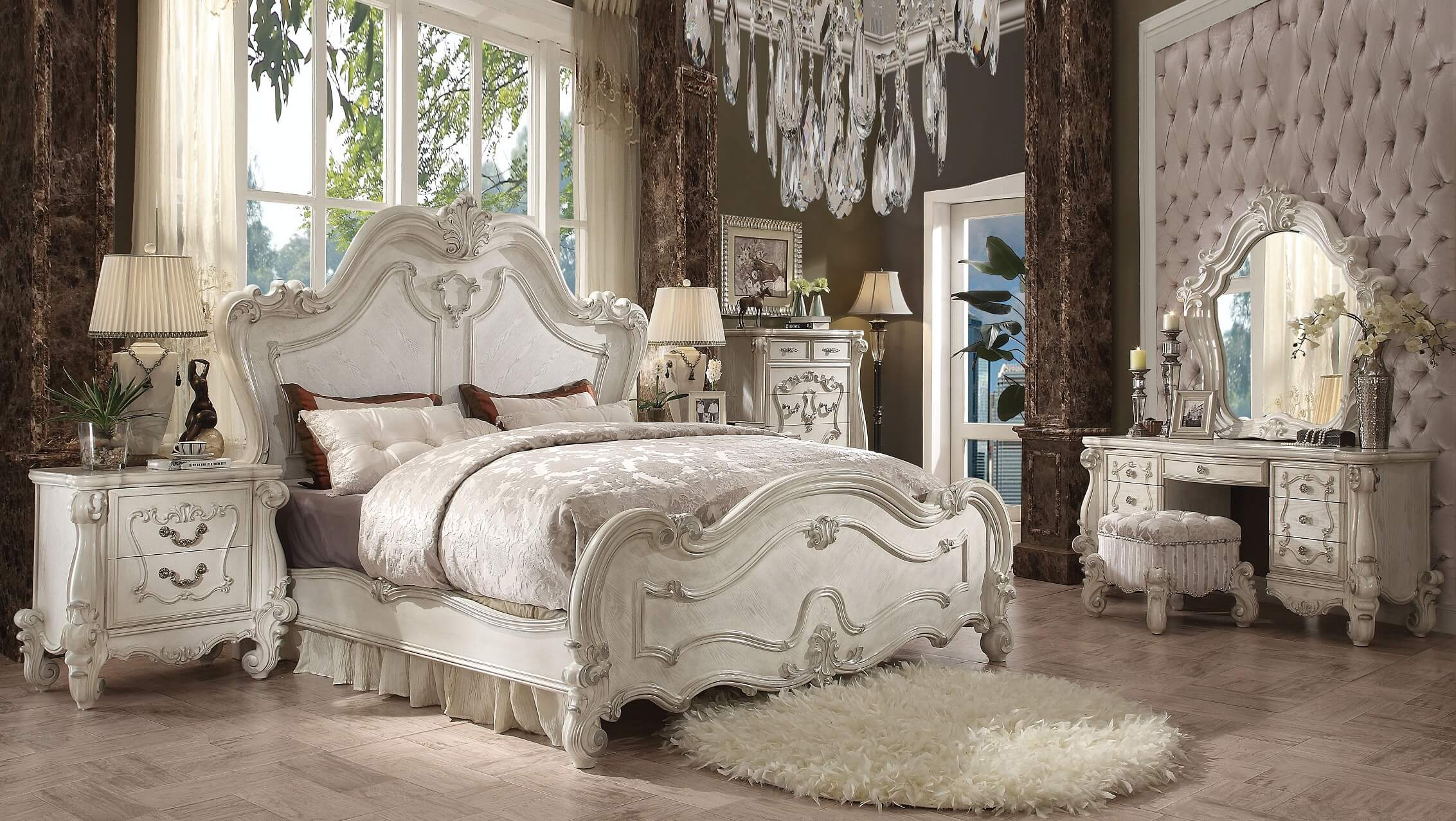 Acme Versailles Bedroom Set In Bone White with regard to measurements 2265 X 1277