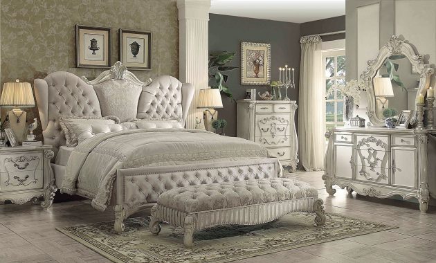 Acme Versailles Upholstered Bedroom Set In Ivory Velvetbone White regarding measurements 2226 X 1195