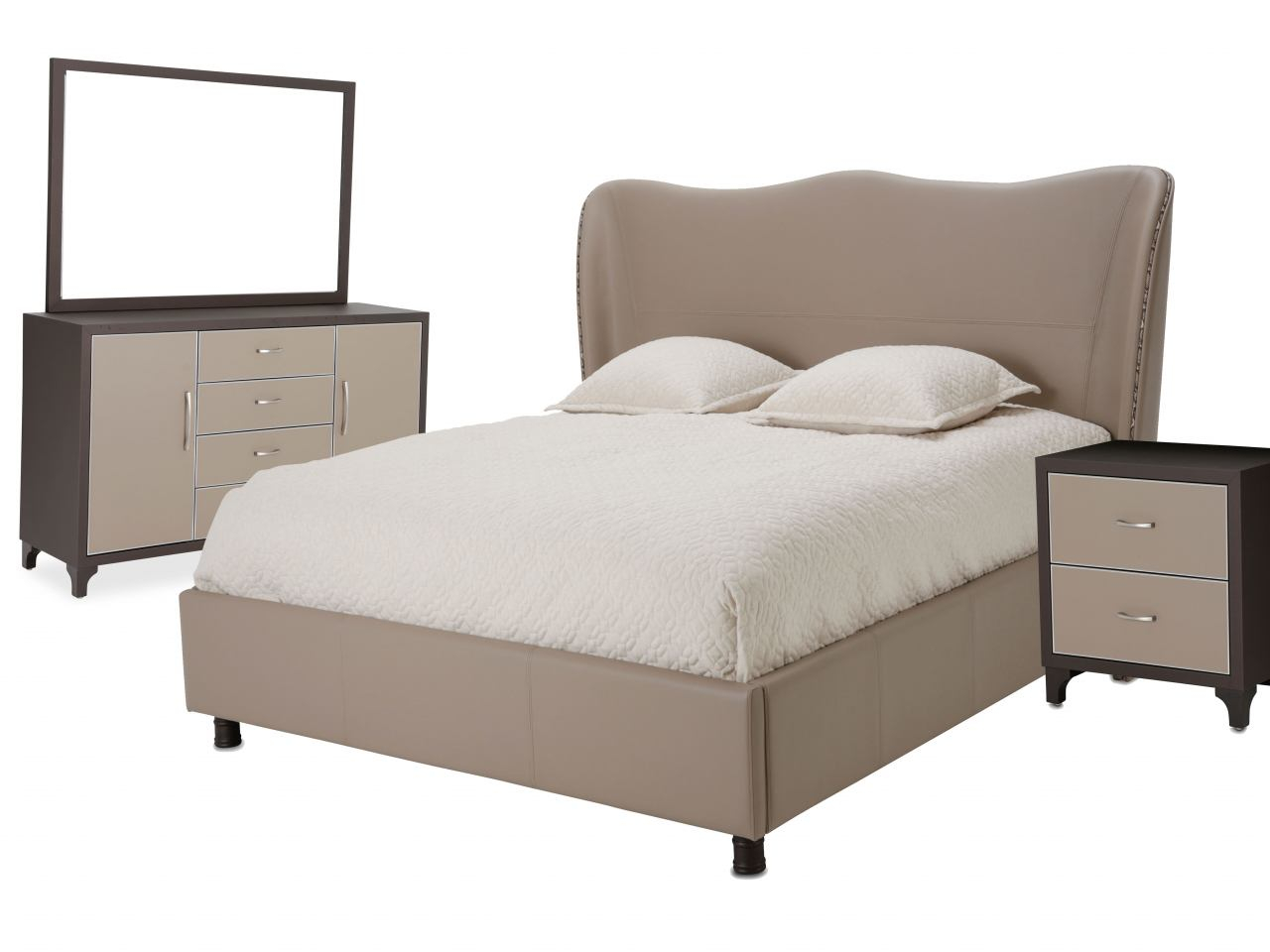 Aico 21 Cosmopolitan 4pc Upholstered Wing Bedroom Set In Taupe with proportions 1280 X 960